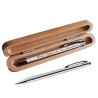 Penna a sfera personalizzata a scatto in alluminio touch con custodia in legno (Argento)